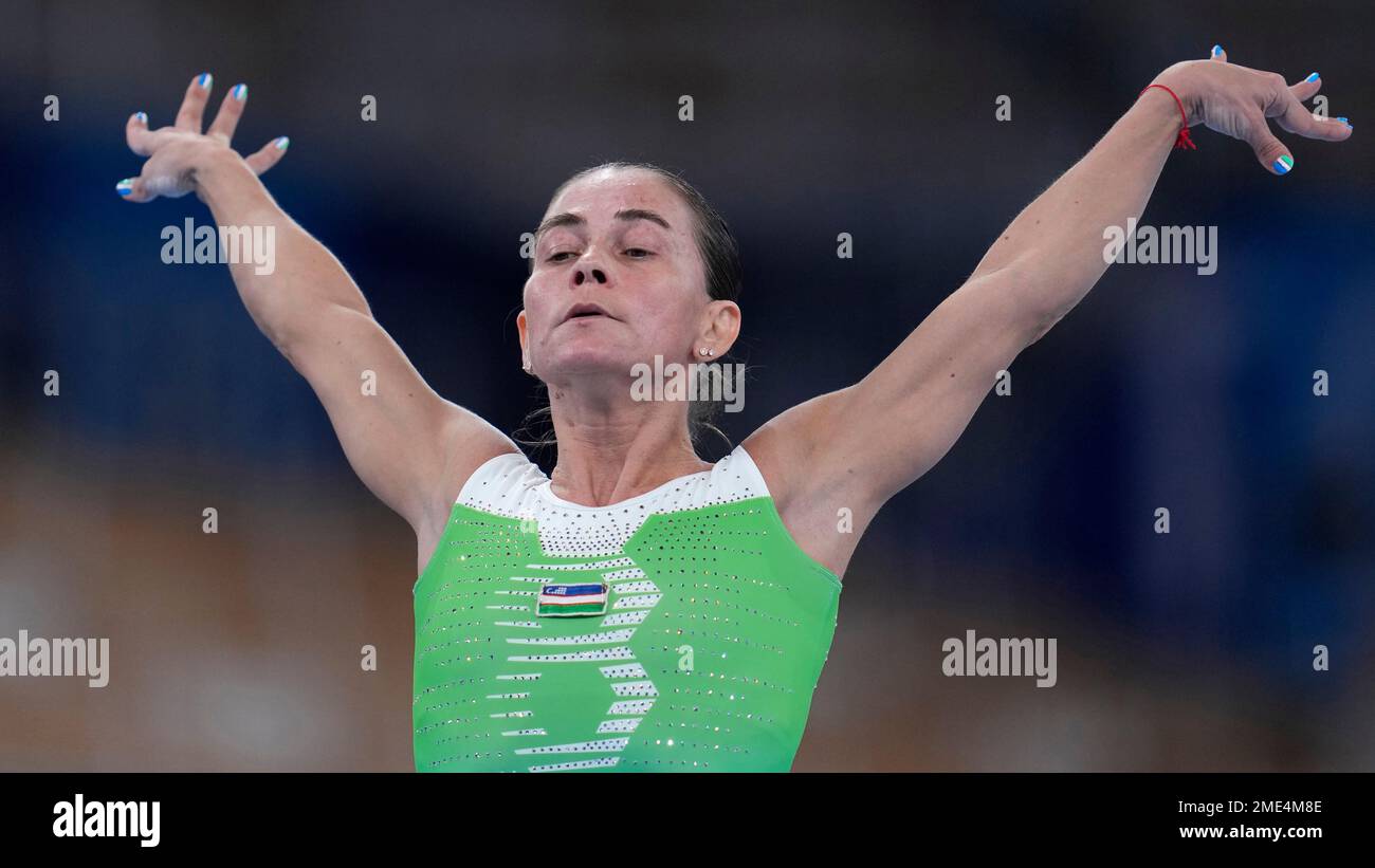 Oksana Chusovitina Of Uzbekistan Performs On The Vault During The Oksana Chusovitina Of Uzbekistan Performs On The Vault During The