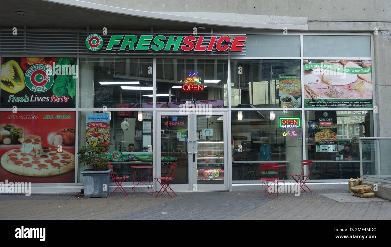 January 25 2023 FreshSLice Pizza Restaurant in Surrey, BC Canada Stock