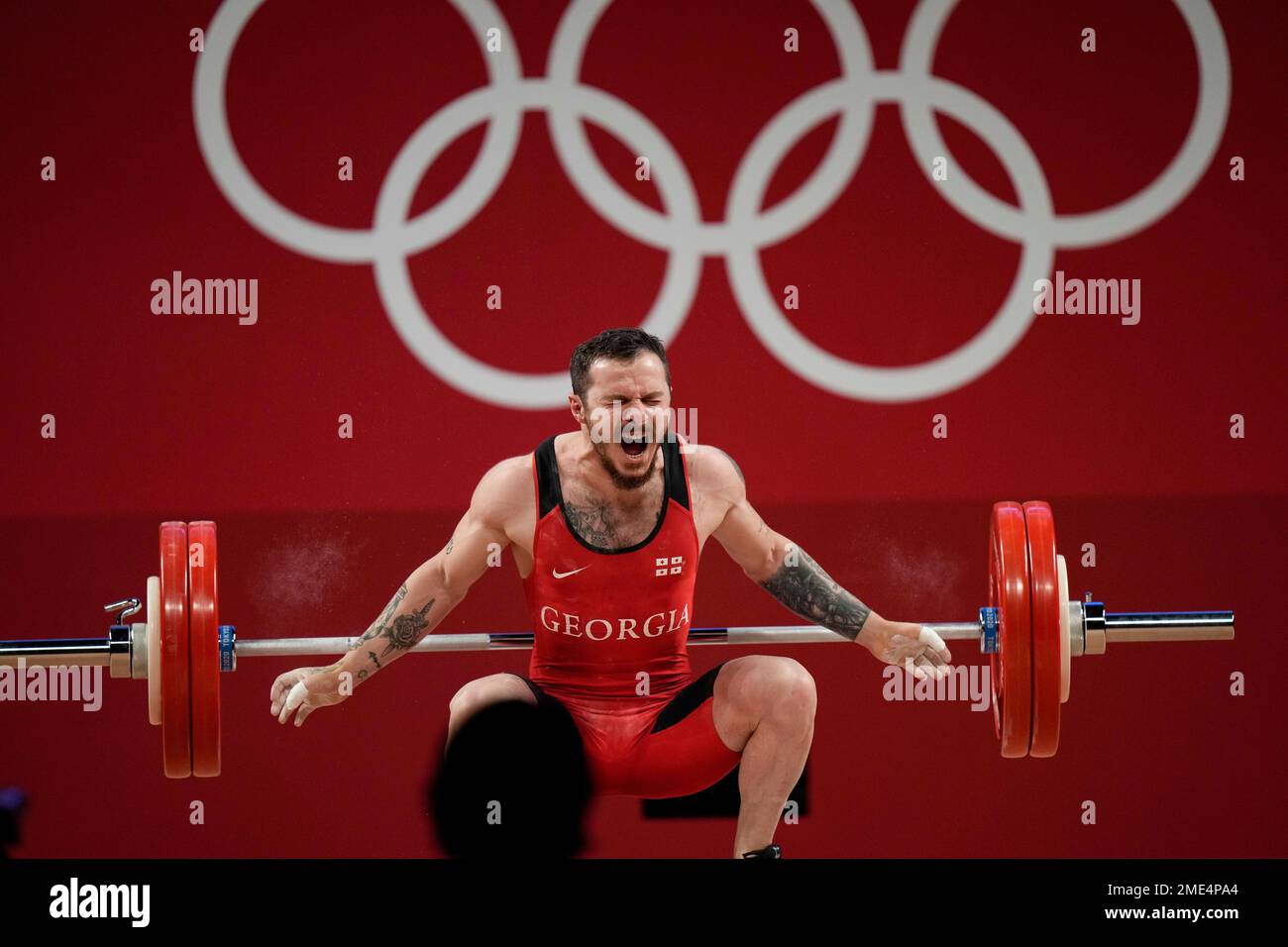 Shota Mishvelidze of drops the bar during an unsuccessful lift