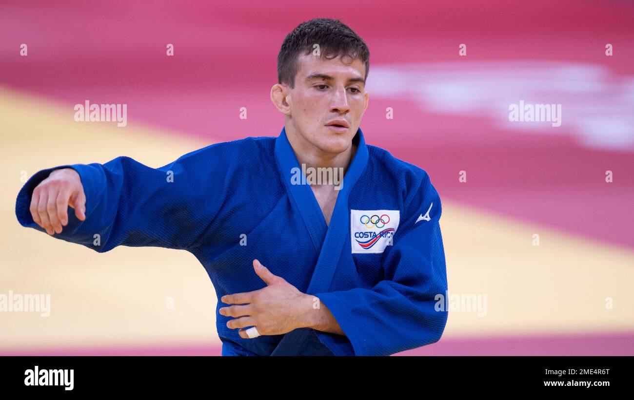 Ian Sancho Chinchila of Costa Rica in action during a mens 66kg judo round of 16 match at the 2020 Summer Olympics, Sunday, July 25, 2021, in Tokyo, Japan