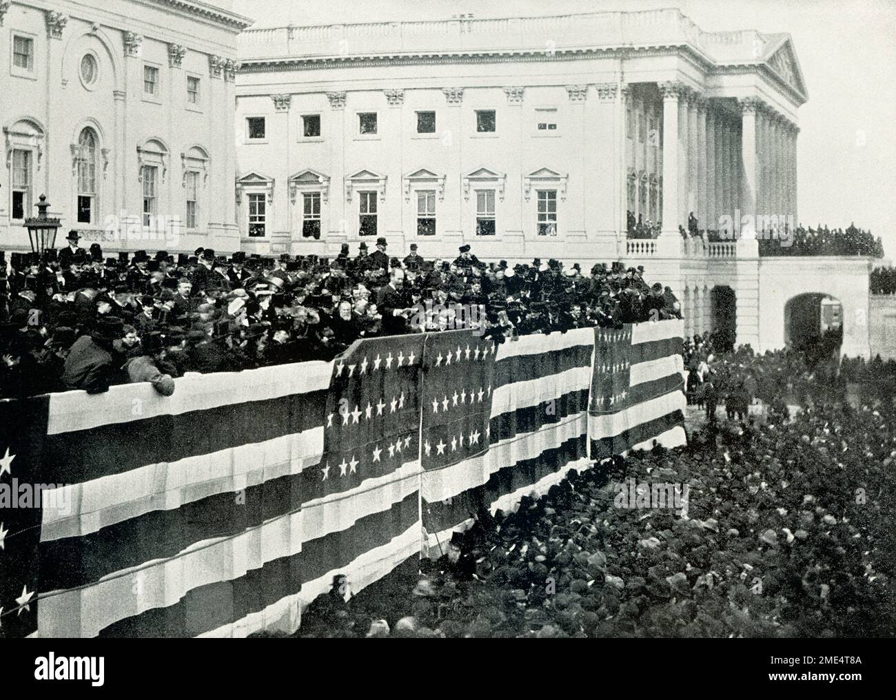 James Abram Garfield (1831-1881) was elected the 20th President of the United States in 1880. His inauguration is shown here. He was constantly harassed by people seeking jobs and was shot by one on July 2, 1881. He died on September 19 Stock Photo