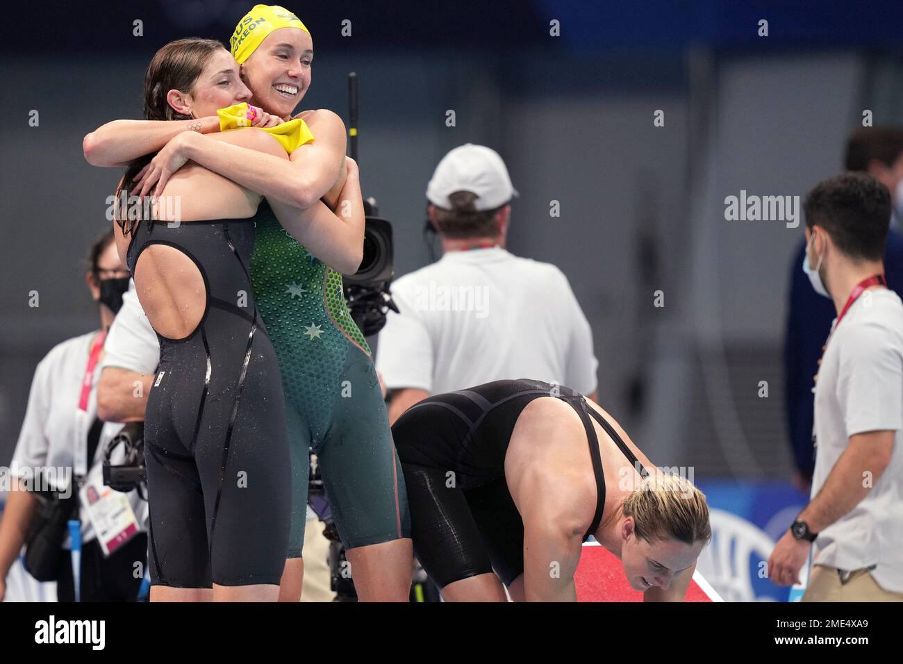 Australian women's 4x100m freestyle relay team celebrate after winning