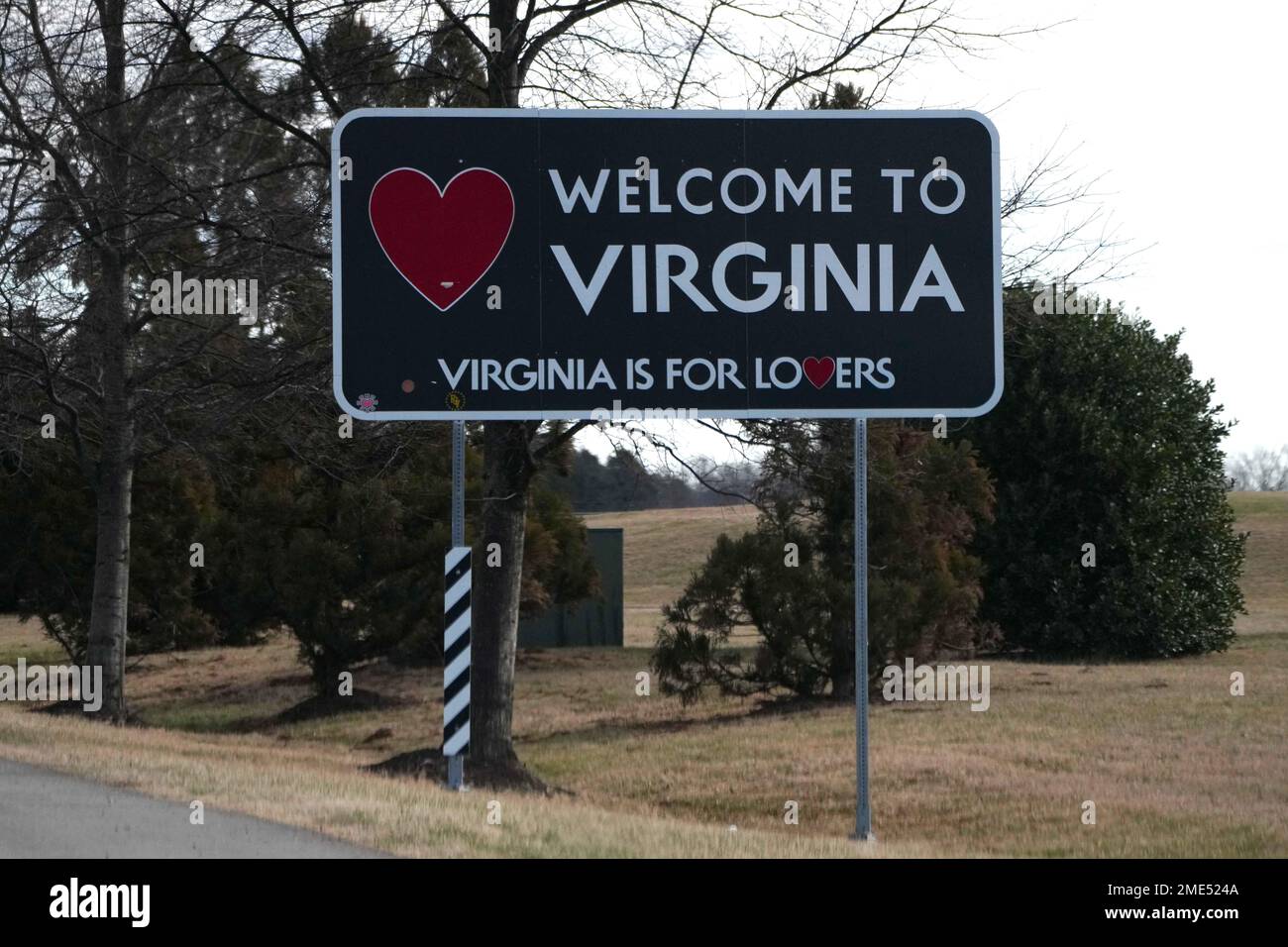 A Welcome to Virginia sign with the words 'Virginia is for Lovers,' Saturday, Jan. 21, 2023, in Richmond, Va. Stock Photo