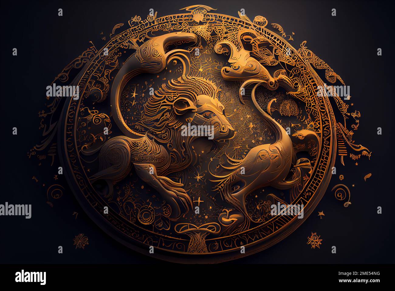 Leo zodiac sign astrological concept background with zodiac cirle Stock Photo