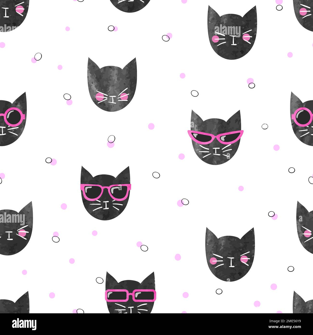 Seamless fashion pattern with cute black cats. Vector illustration ...