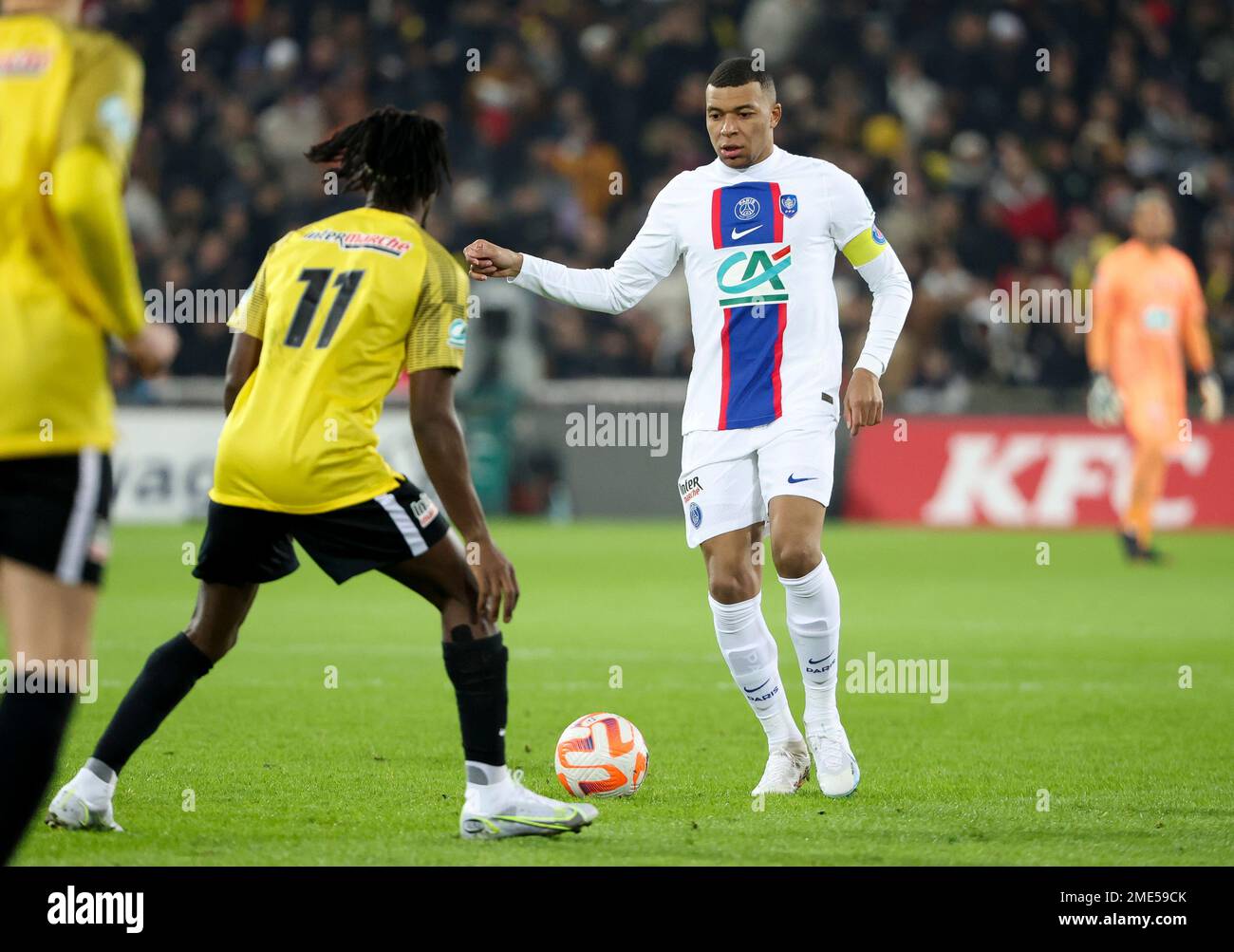 Lens, France. 23rd Jan, 2023. Kylian Mbappe of PSG during the French Cup,  round of 32 football match between US Pays de Cassel and Paris  Saint-Germain (PSG) on January 23, 2023 at