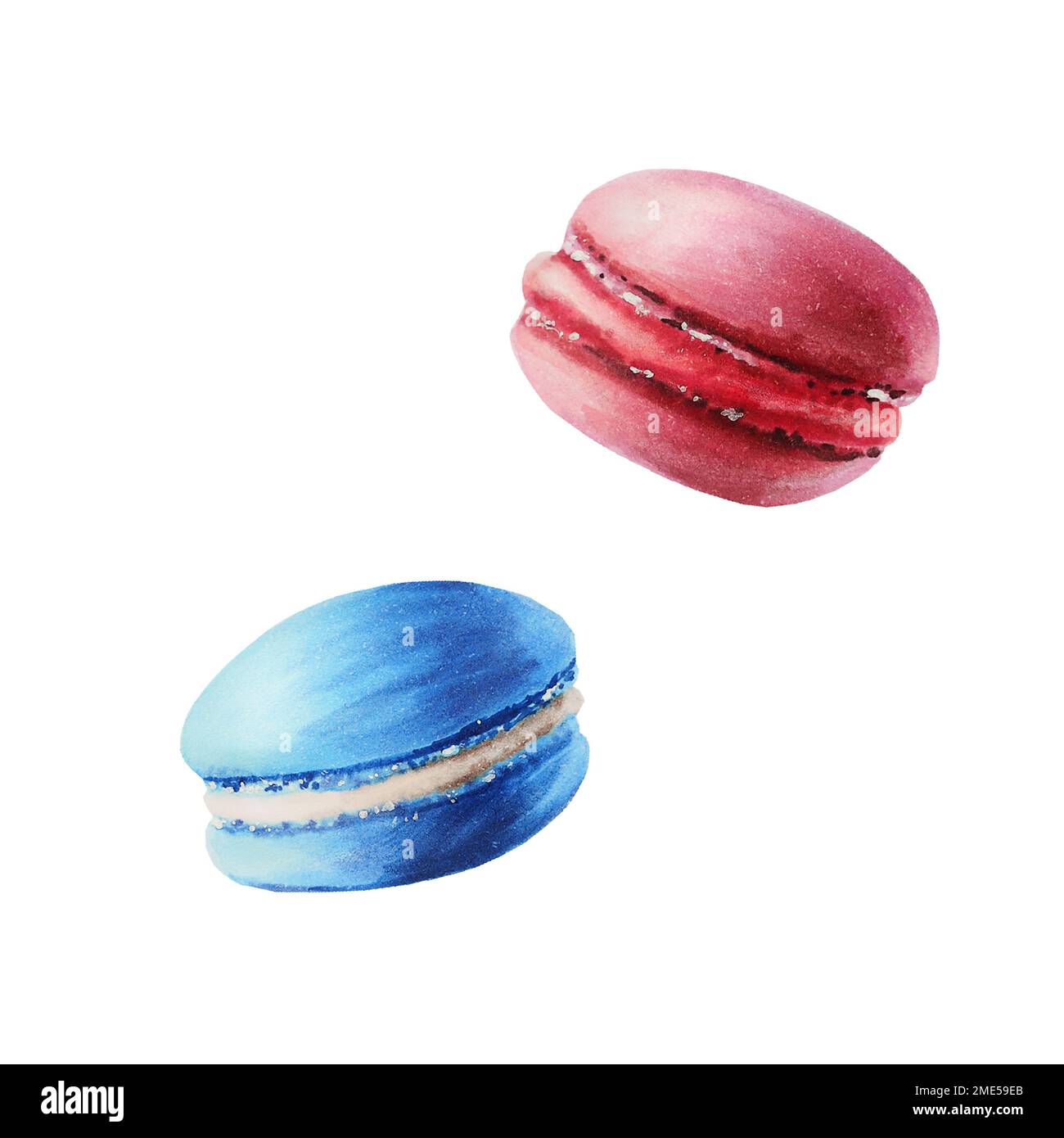 Watercolor fruit macarons. Hand painting sweet on a white isolated background. For designers, menu, shop, polygraphy,bar, bistro, restaurant, for Stock Photo