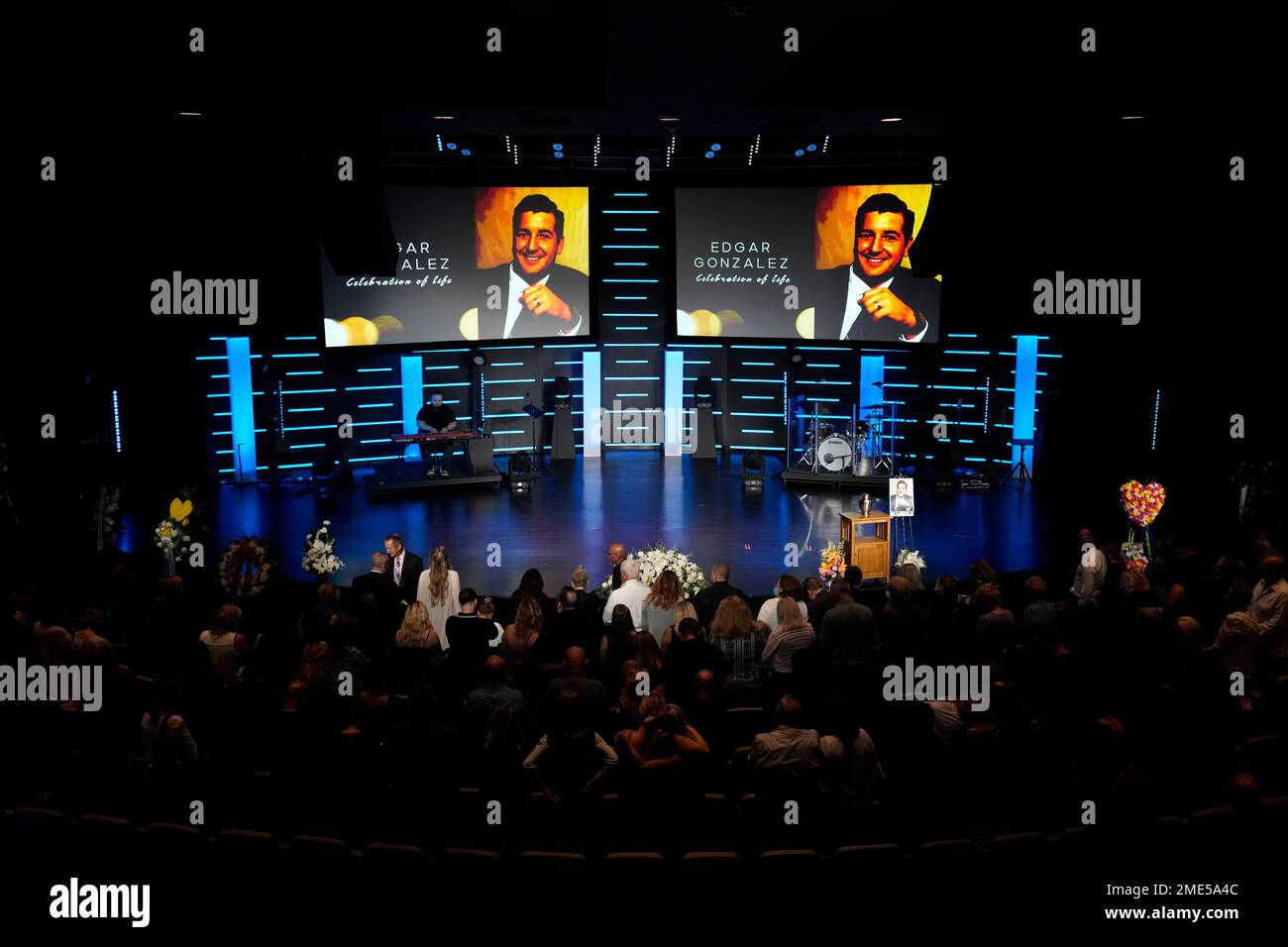 Family members and friends attend a funeral service for Edgar Gonzalez