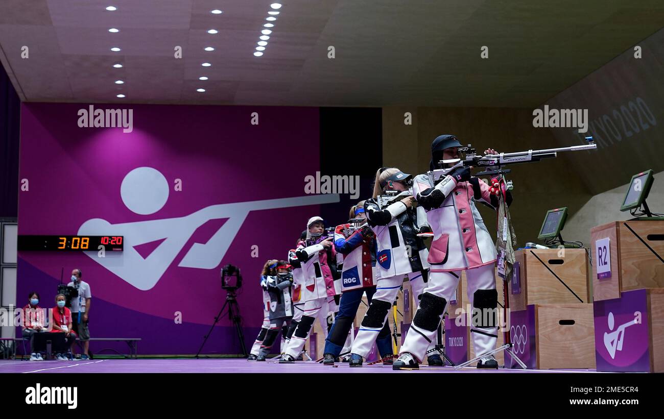 Athletes practice in the women's 10-meter air rifle at the Asaka ...