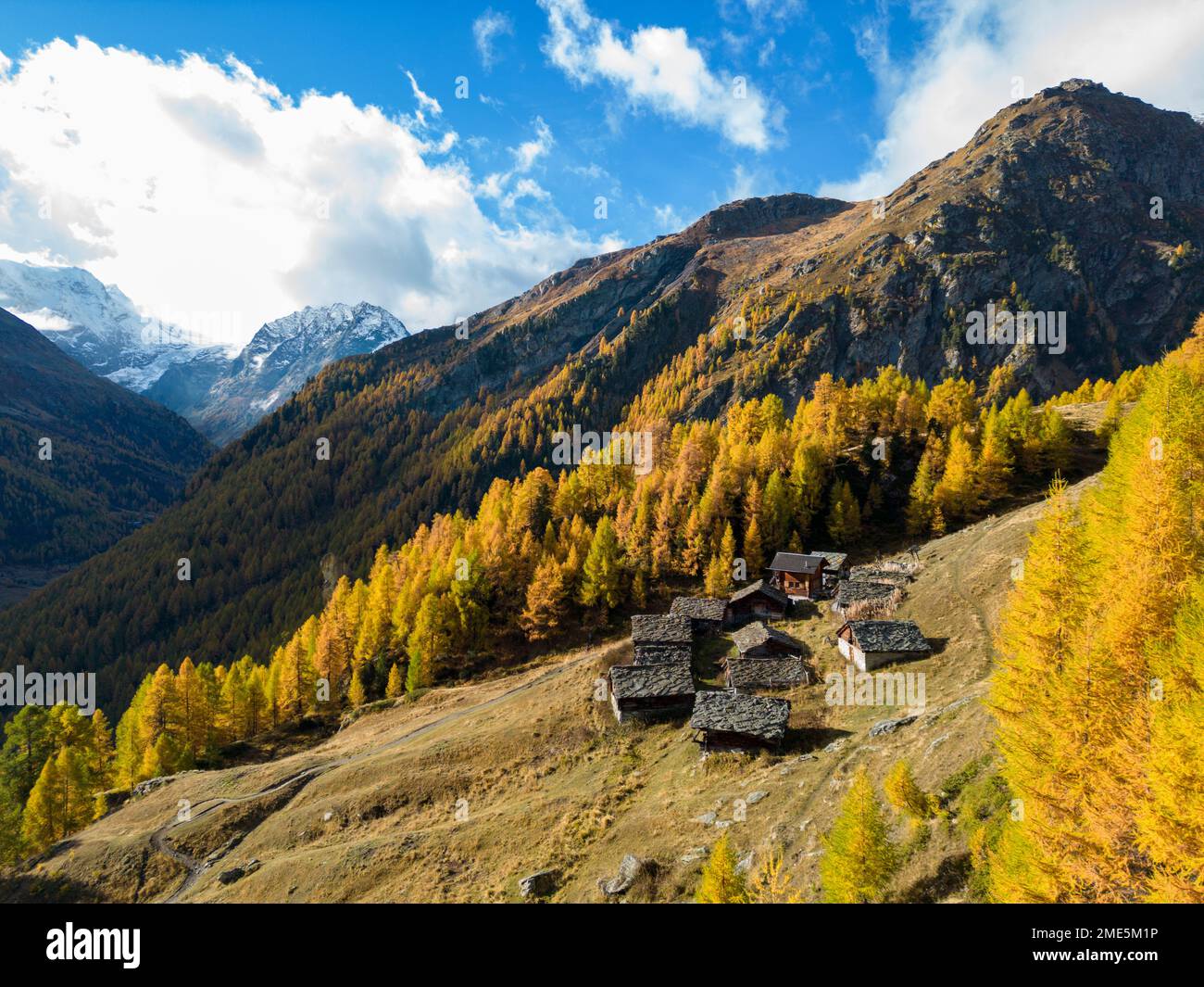 aerial view of a Swiss alpine landscape in autumn Stock Photo - Alamy