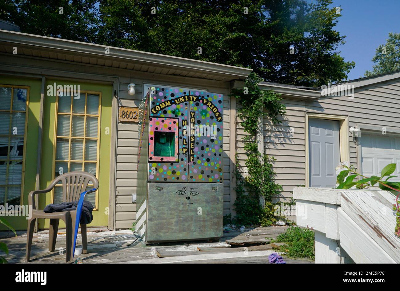 Free Community Refrigerator on a porch in Indianapolis, Indiana Stock ...