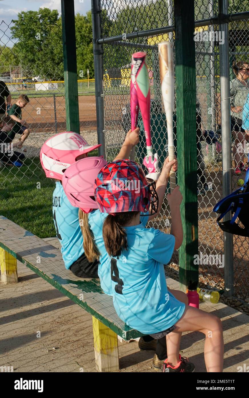 Girls Little League baseball, Indiana Stock Photo