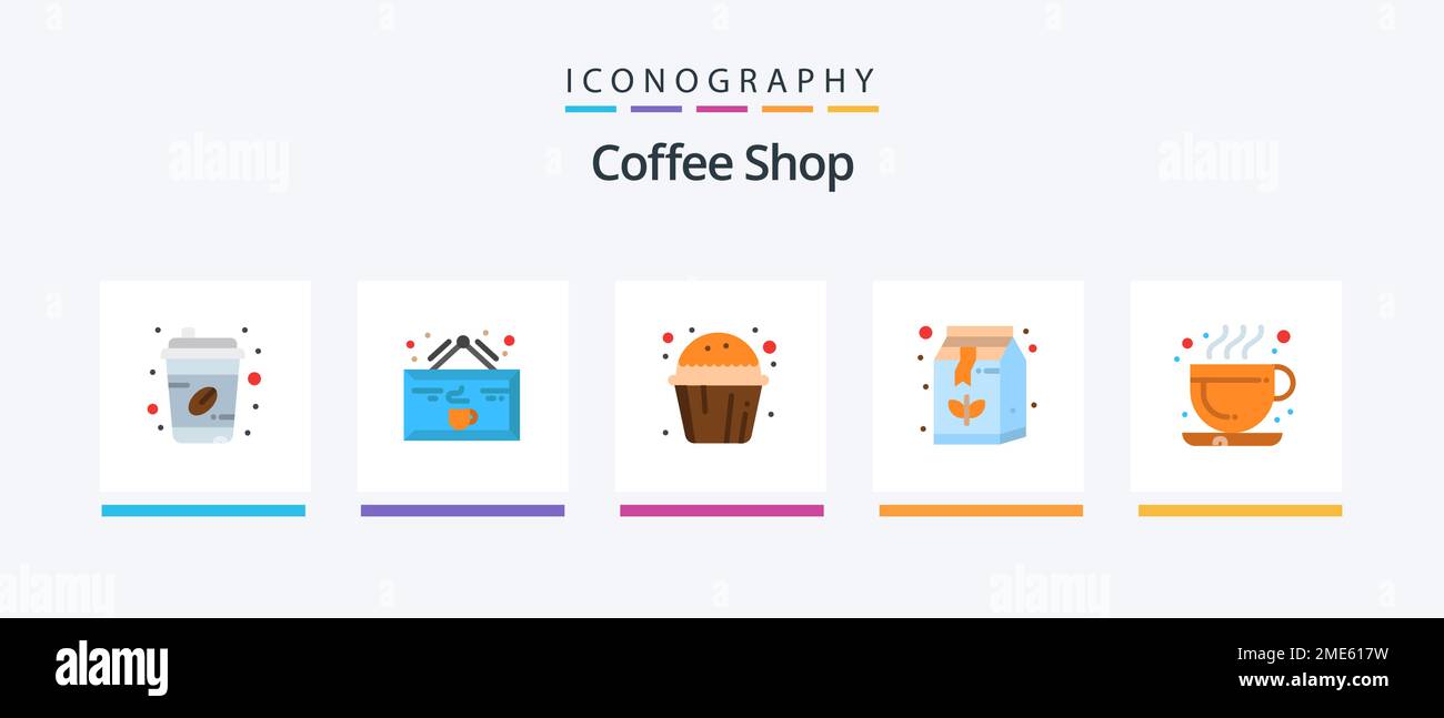 Coffee Shop Flat 5 Icon Pack Including cafe. coffee. shop. box. muffin sweet. Creative Icons Design Stock Vector