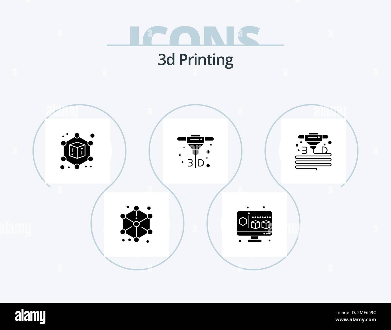 3d Printing Glyph Icon Pack 5 Icon Design. plastic. gadget. 3d. 3d