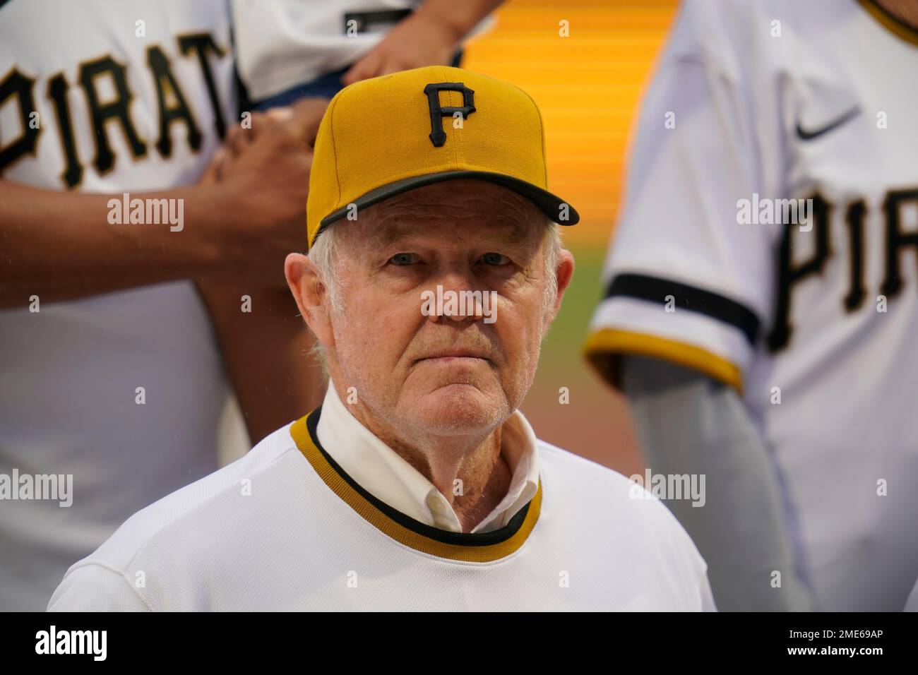 Richie Hebner, a member of the 1971 World Champion Pittsburgh Pirates,  takes part in a celebration of the 50th anniversary of the championship  season before of a baseball game between the Pittsburgh