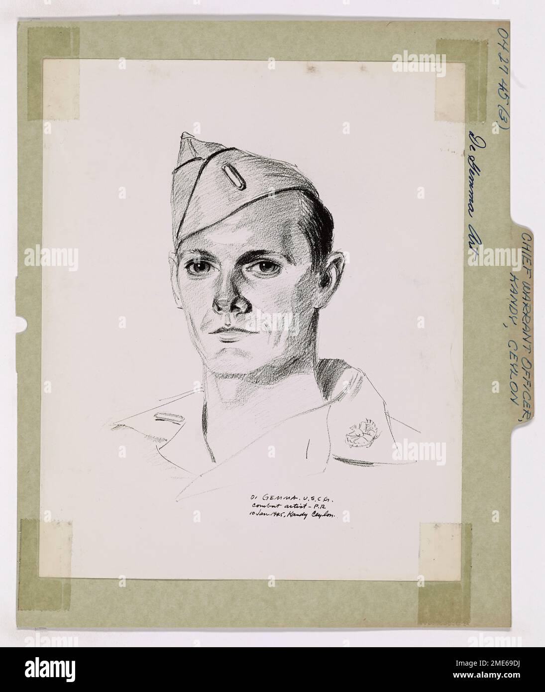 Chief Warrant Officer, Kandy, Ceylon. This image depicts artwork of Jerry G. Corbett of the U.S. Army, drawn by Coast Guard Combat Artist Joseph di Gemma. Stock Photo