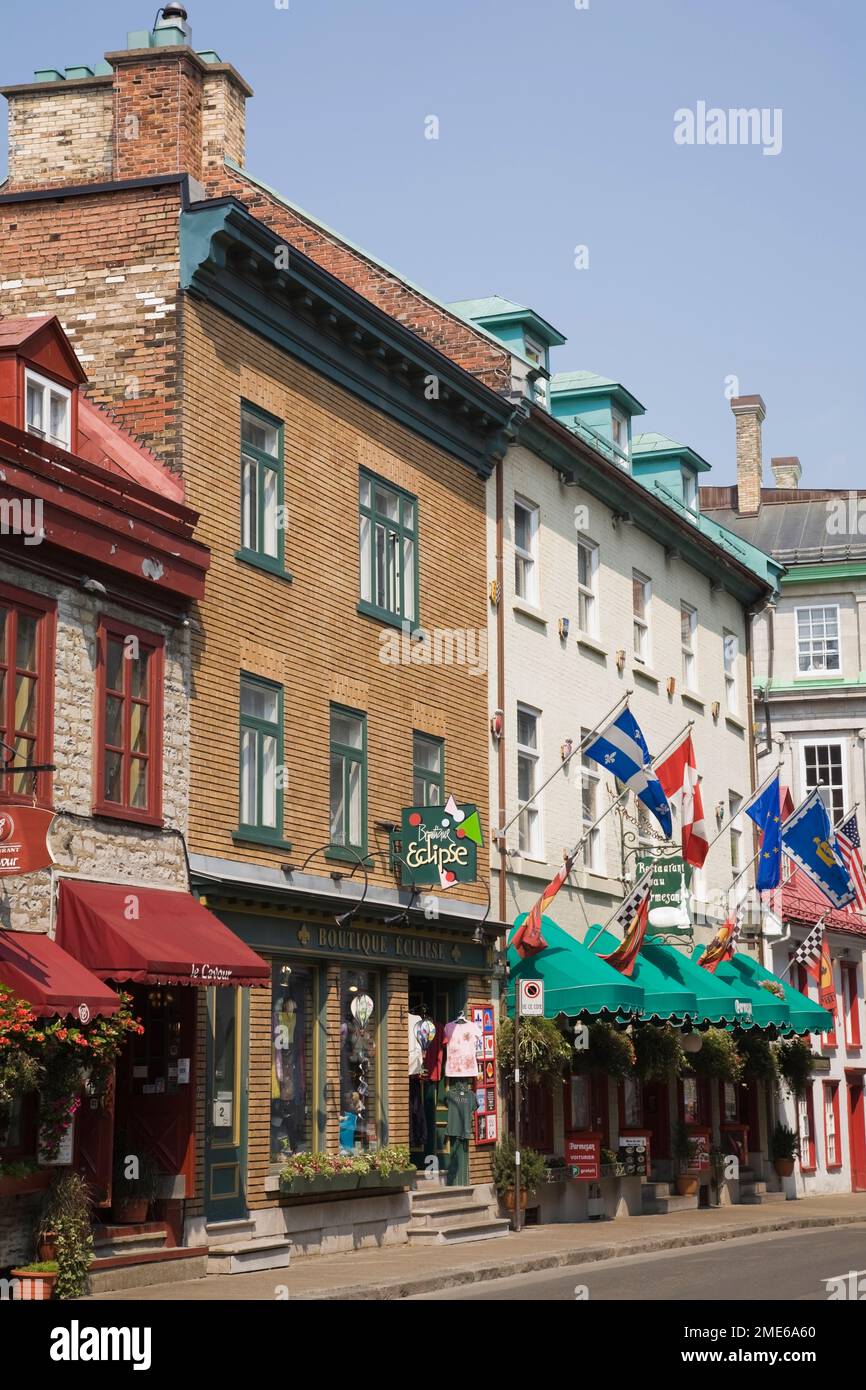 Shopping boutiques and restaurants along Rue Saint Louis in Upper