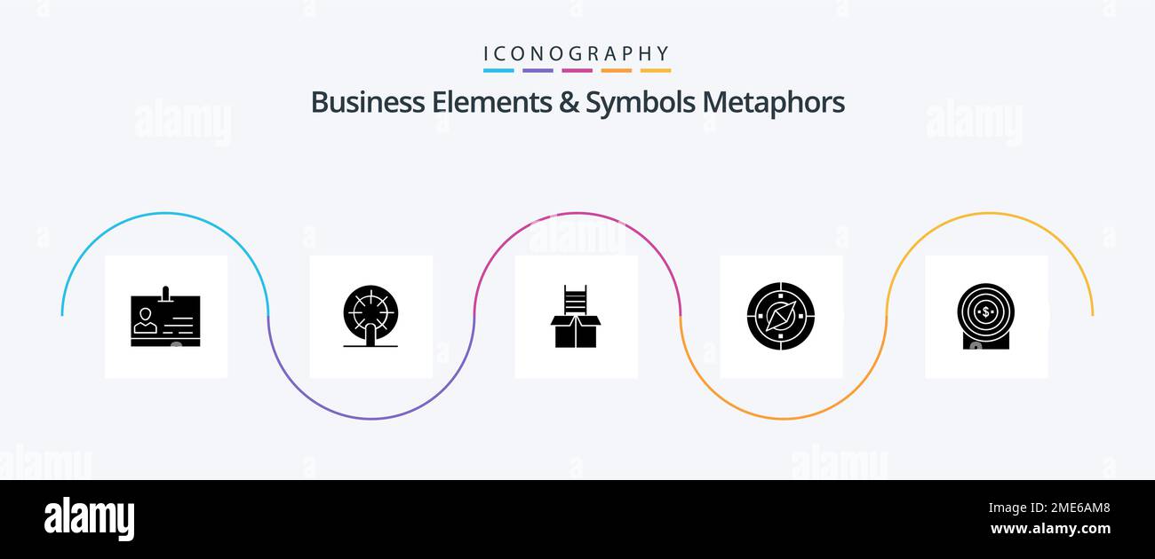 Business Elements And Symbols Metaphors Glyph 5 Icon Pack Including money. location. box. compass. navigation Stock Vector