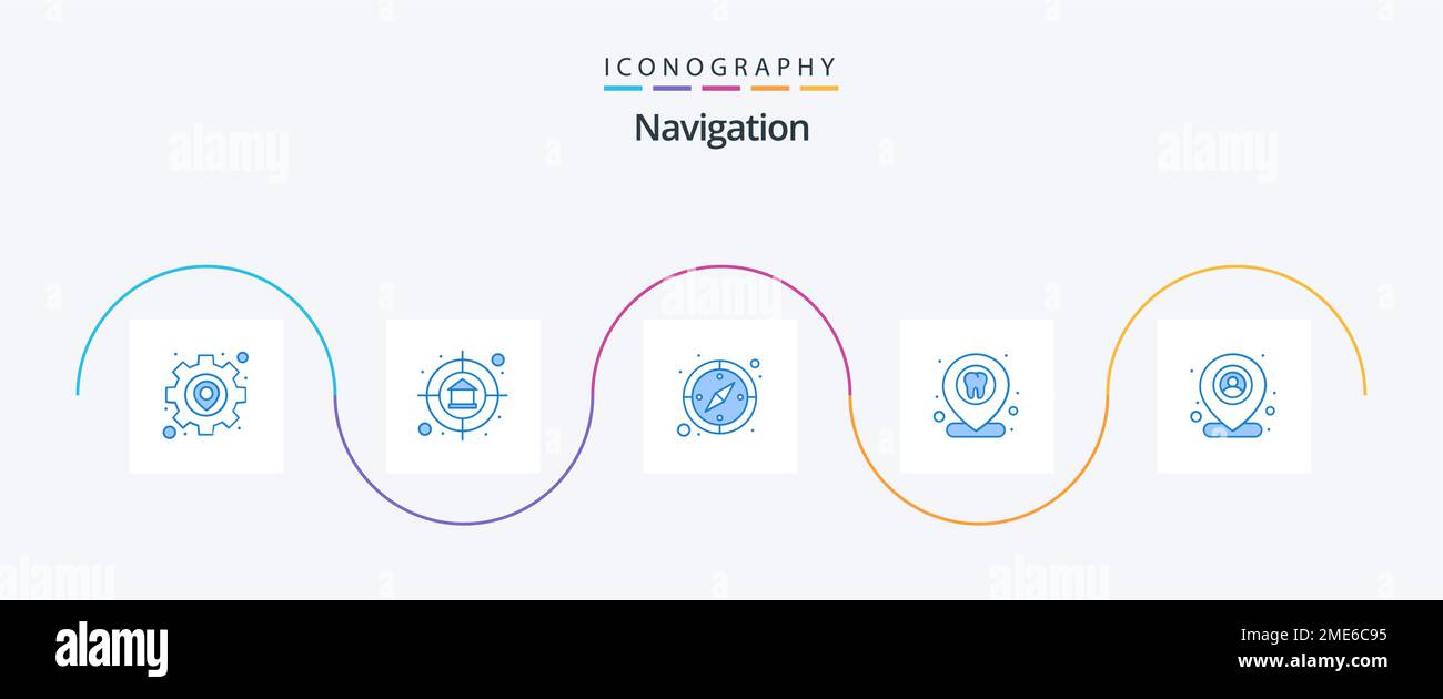 Navigation Blue 5 Icon Pack Including map. user. compass. dentist