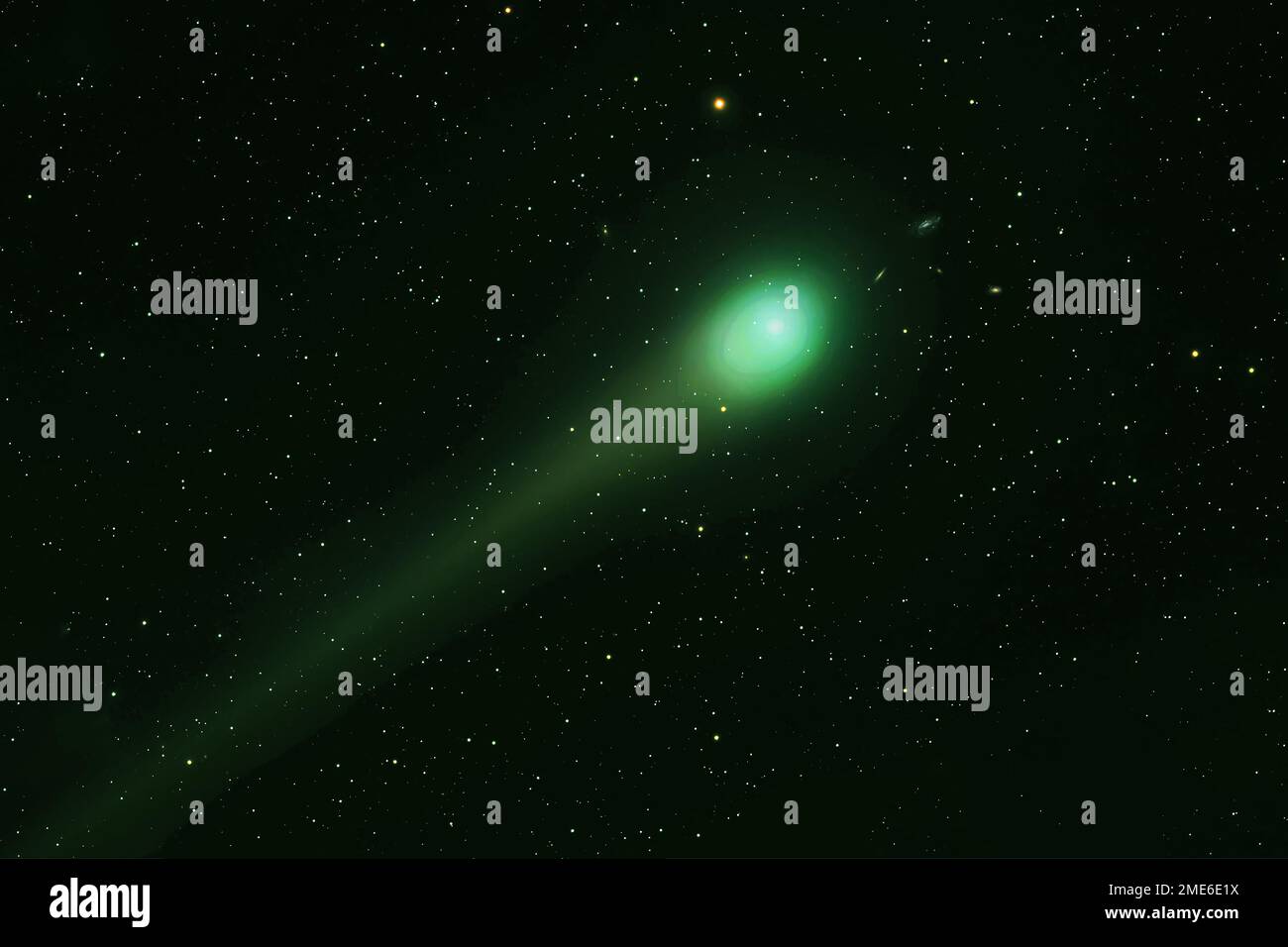 Green comet in dark space. Elements of this image furnished by NASA