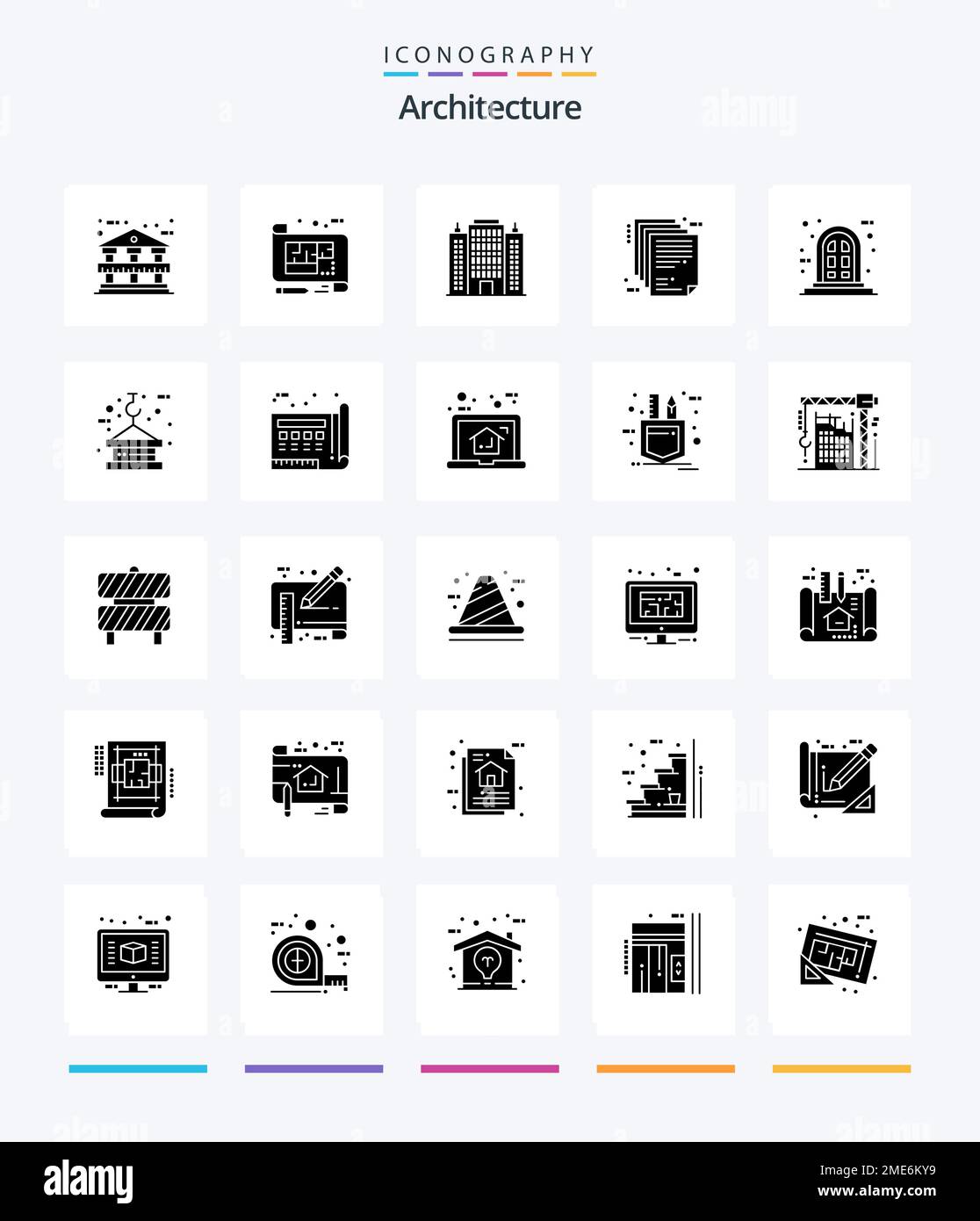 Creative Architecture 25 Glyph Solid Black icon pack  Such As frame. file. resort. enterprise architecture. deliverable Stock Vector