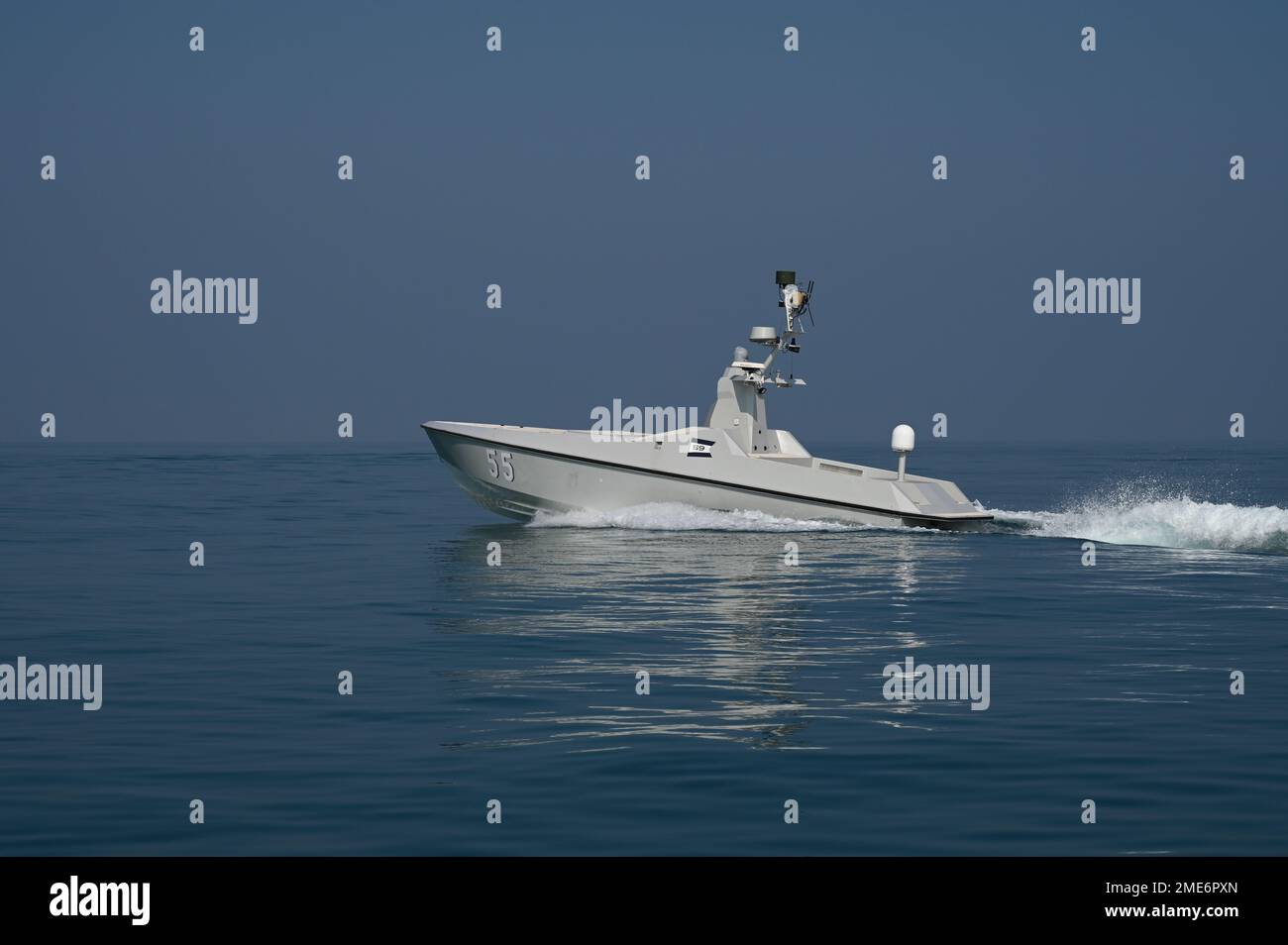 Arabian Gulf, Baharain. 22 January, 2023. A U.S. Navy L3 Harris Arabian Fox MAST-13 unmanned surface drone vessel patrols during exercise Neon Defender 23, January 22, 2023 in the Arabian Gulf. Credit: MC1 Anita Chebahtah/US Army/Alamy Live News Stock Photo