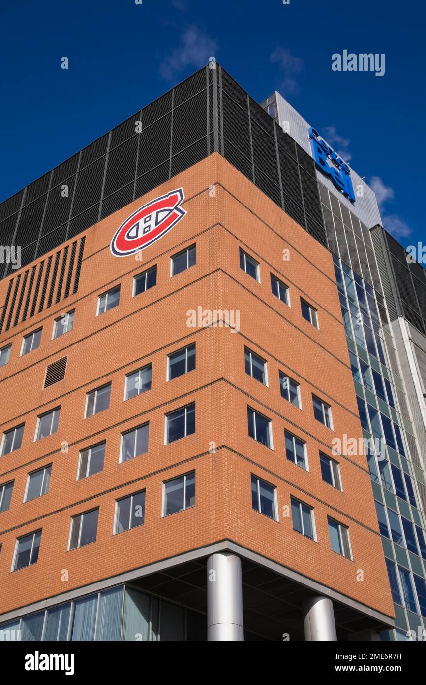 Bell Centre building with Montreal Canadiens Hockey team logo, Montreal, Quebec, Canada. Stock Photo