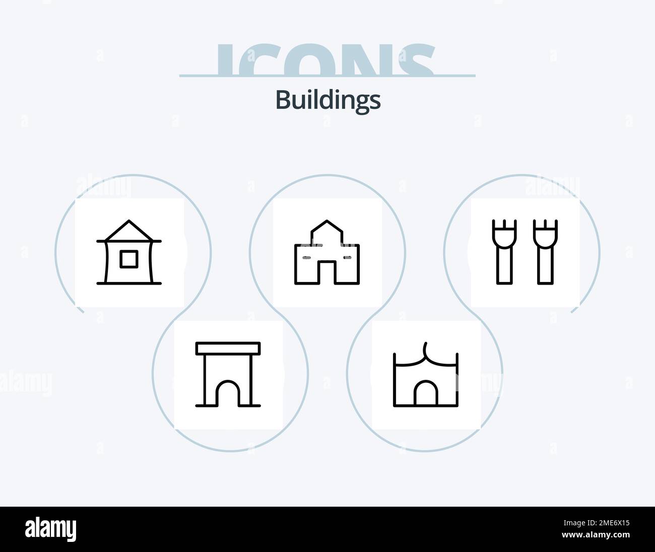 Buildings Line Icon Pack 5 Icon Design. shack. house. castle. home. medieval Stock Vector