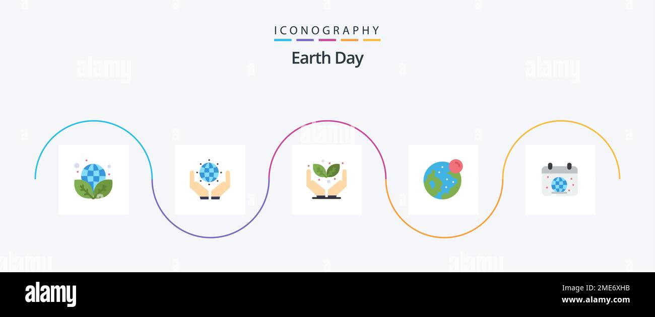 Earth Day Flat 5 Icon Pack Including earth. calender. green. moon. globe Stock Vector