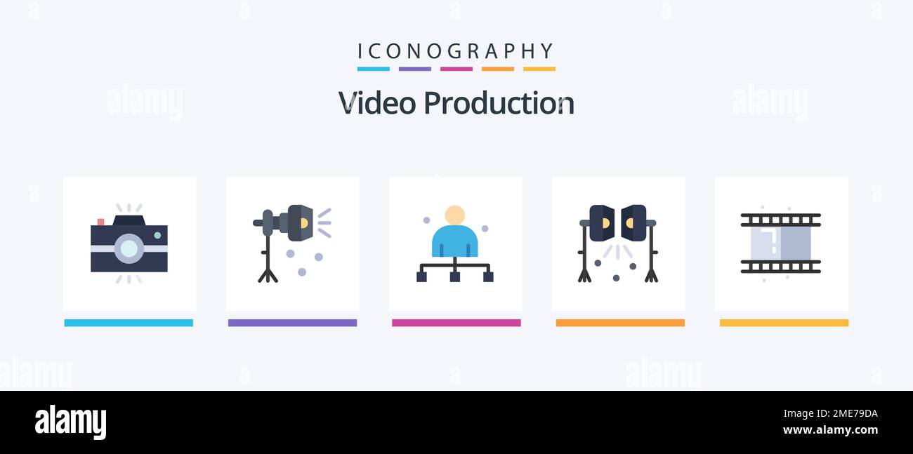Video Production Flat 5 Icon Pack Including spotlight. illumination. spotlight. head. chief. Creative Icons Design Stock Vector