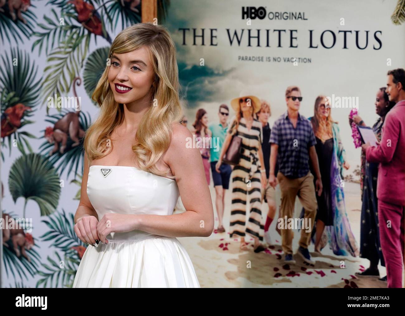 Sydney Sweeney, a cast member in “The White Lotus,” poses at the