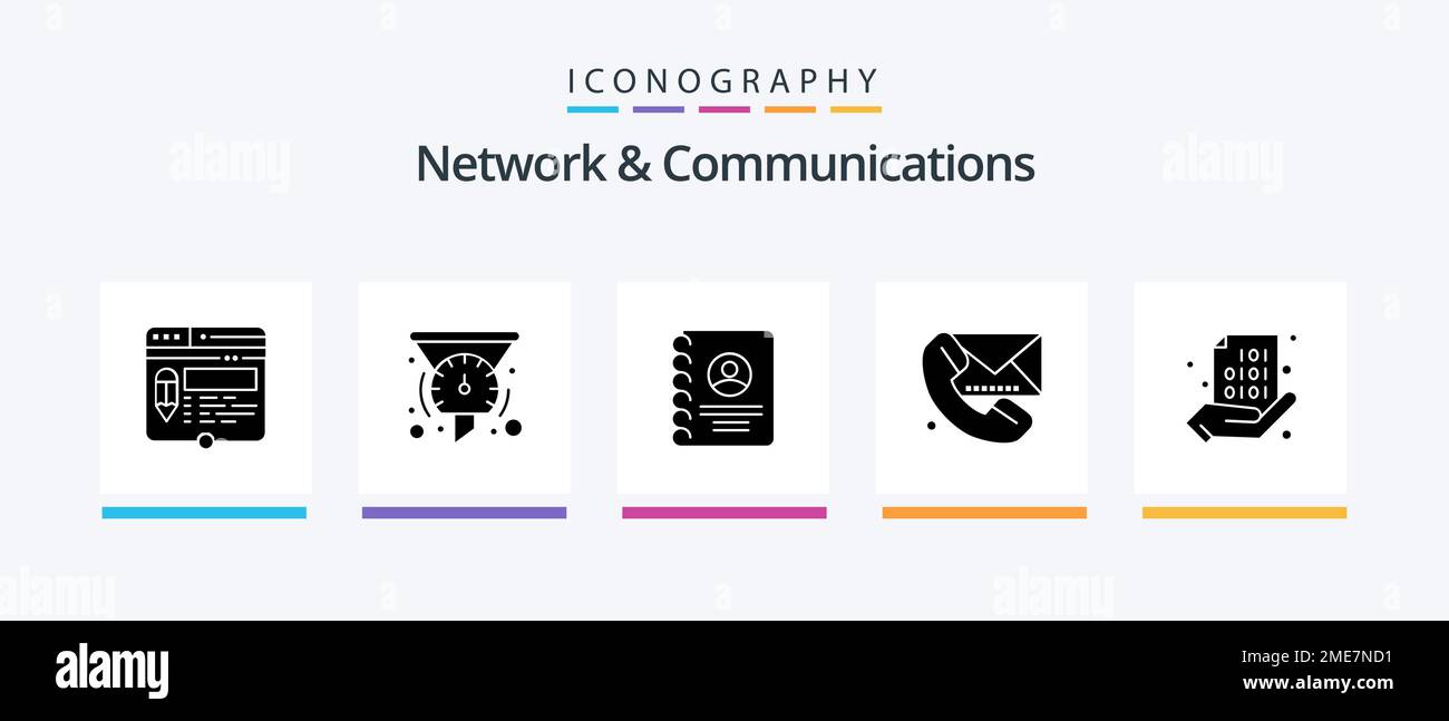 Network And Communications Glyph 5 Icon Pack Including communication