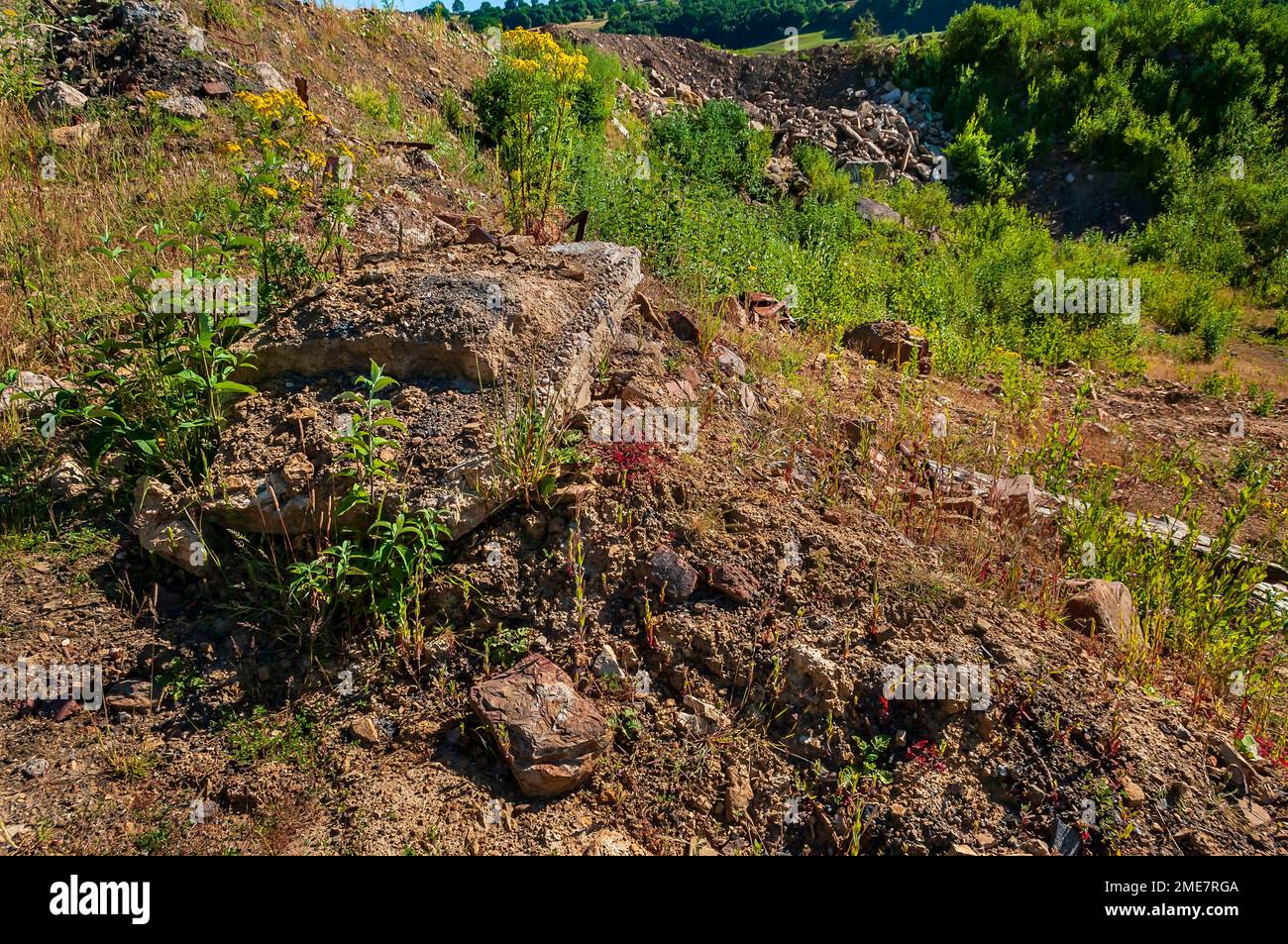 Rubble, smashed concrete and bricks at the site of a demolished