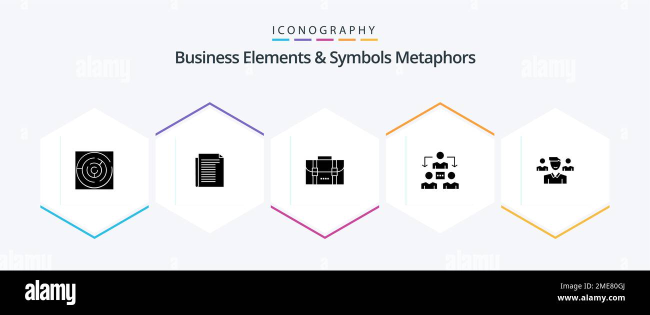 Business Elements And Symbols Metaphors 25 Glyph icon pack including team. office. paper. meeting. office Stock Vector