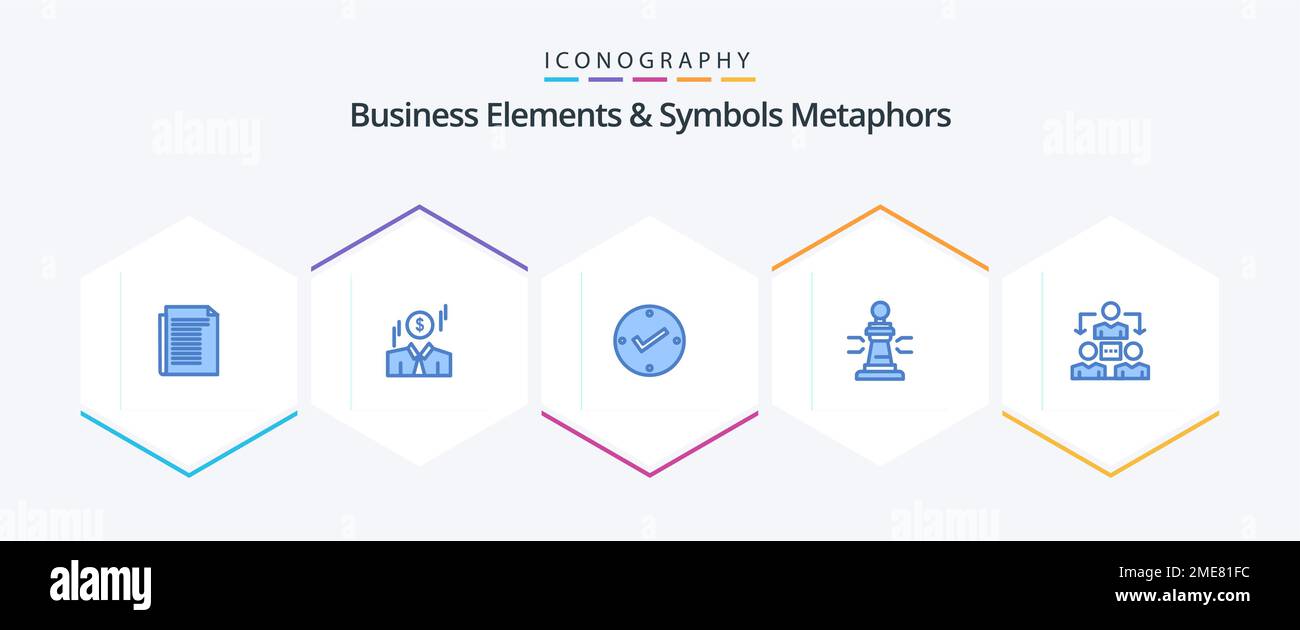 Business Elements And Symbols Metaphors 25 Blue icon pack including connection. king. open. player. chess Stock Vector