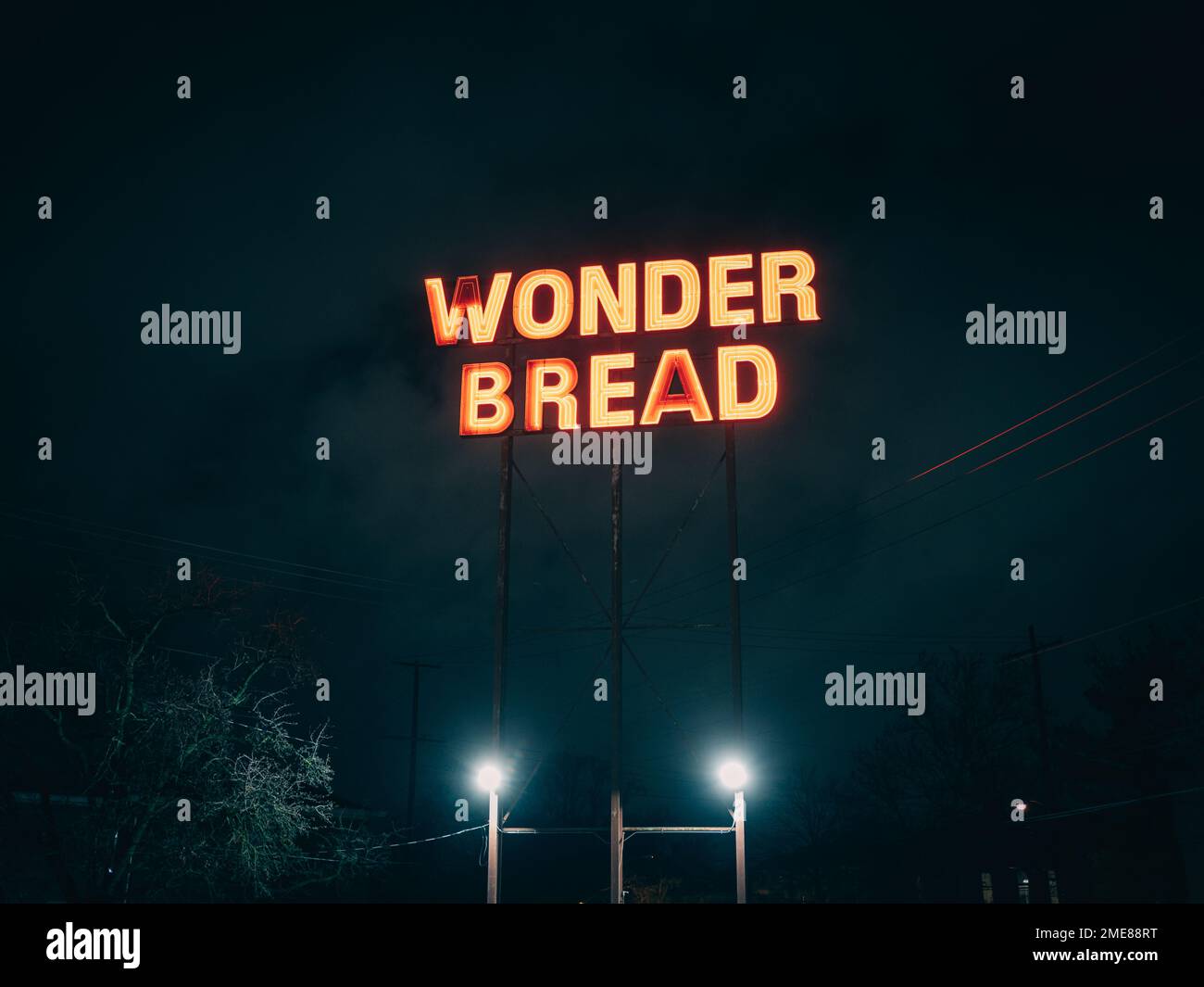 Wonder Bread Sign at night, Columbus, Ohio Stock Photo