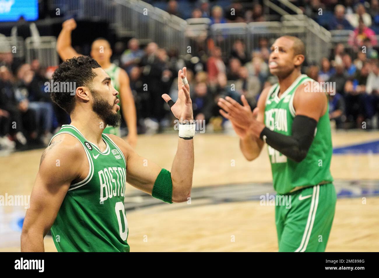 Orlando, Florida, USA, January 23, 2023, Boston Celtics forward Jayson Tatum #0 reacts after making a basket during the first half at the Amway Center.  (Photo Credit:  Marty Jean-Louis) Credit: Marty Jean-Louis/Alamy Live News Stock Photo