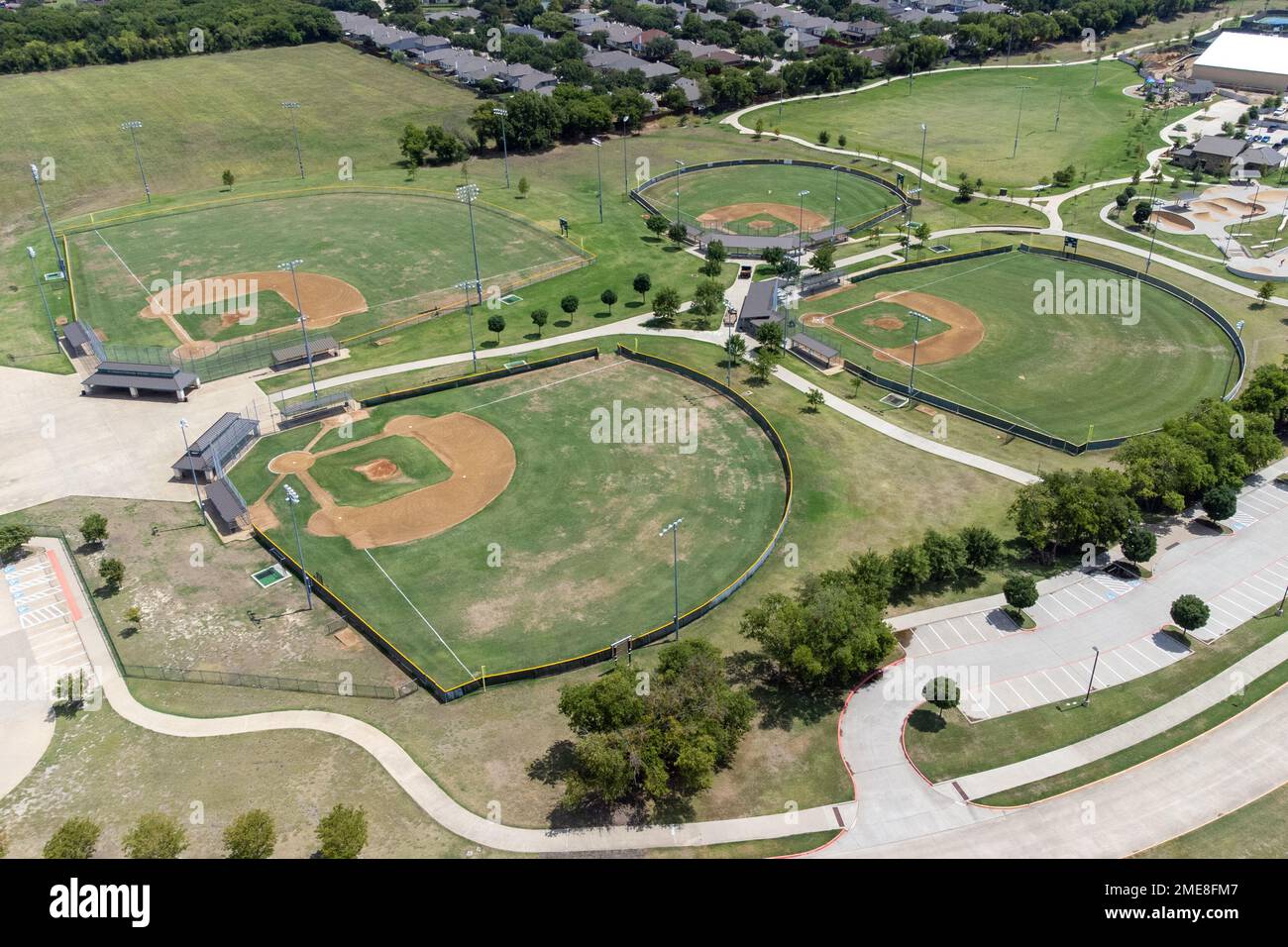 Aerial view a large baseball stadiums in the summertime Stock Photo