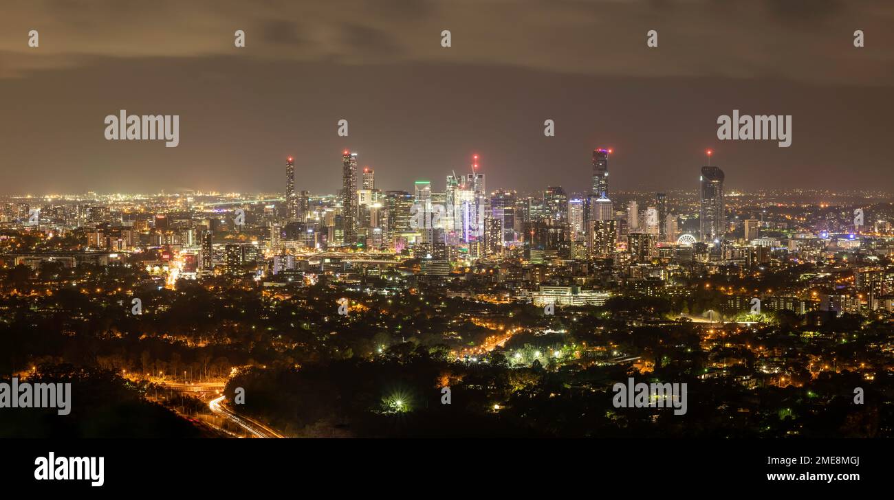 Resplendent Brisbane skyline viewed from Mount Cootha Stock Photo