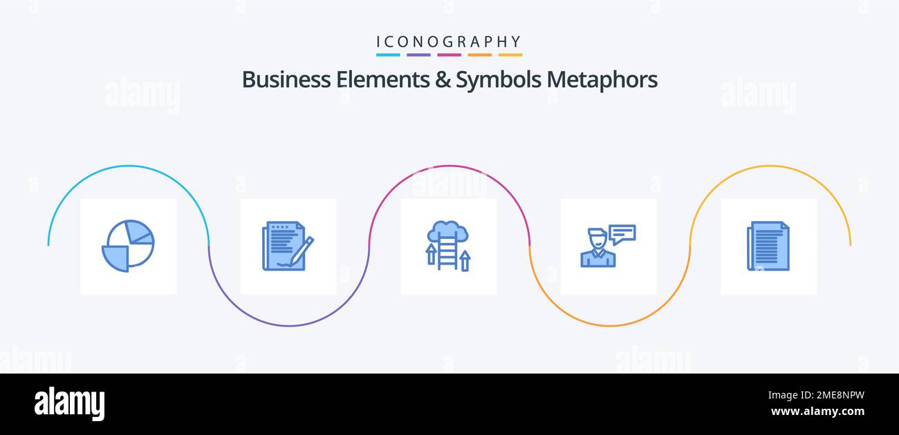 Business Elements And Symbols Metaphors Blue 5 Icon Pack Including man. message. paper. chat. data Stock Vector