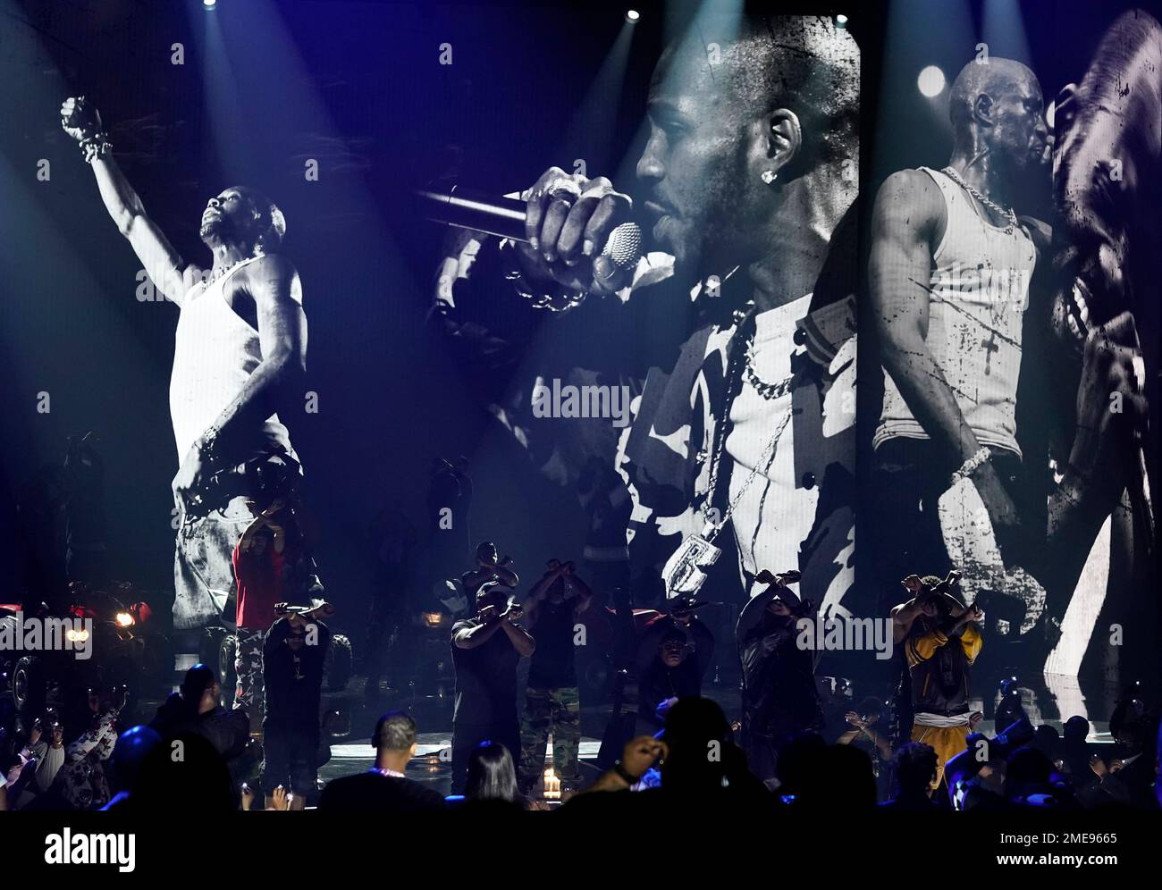 X 27 Rapper Rappers gesture an X in honor of the late rapper DMX during a tribute ...
