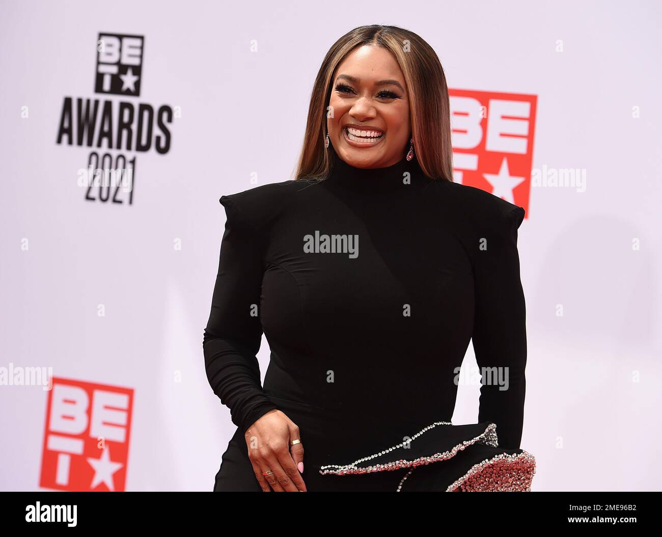 Crystal Hayslett arrives at the BET Awards on Sunday, June 27, 2021, at the Microsoft Theater in