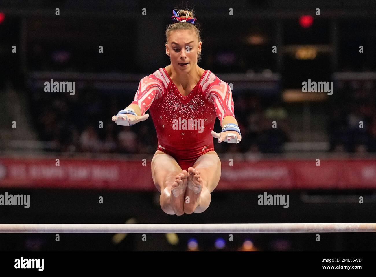 Grace McCallum competes on the uneven bars during the women's U.S
