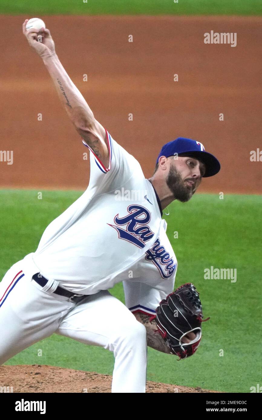 Texas Rangers relief pitcher Joe Barlow throws against the Oakland  Athletics in a baseball game Thursday, June 24, 2021, in Arlington, Texas.  (AP Photo/Louis DeLuca Stock Photo - Alamy
