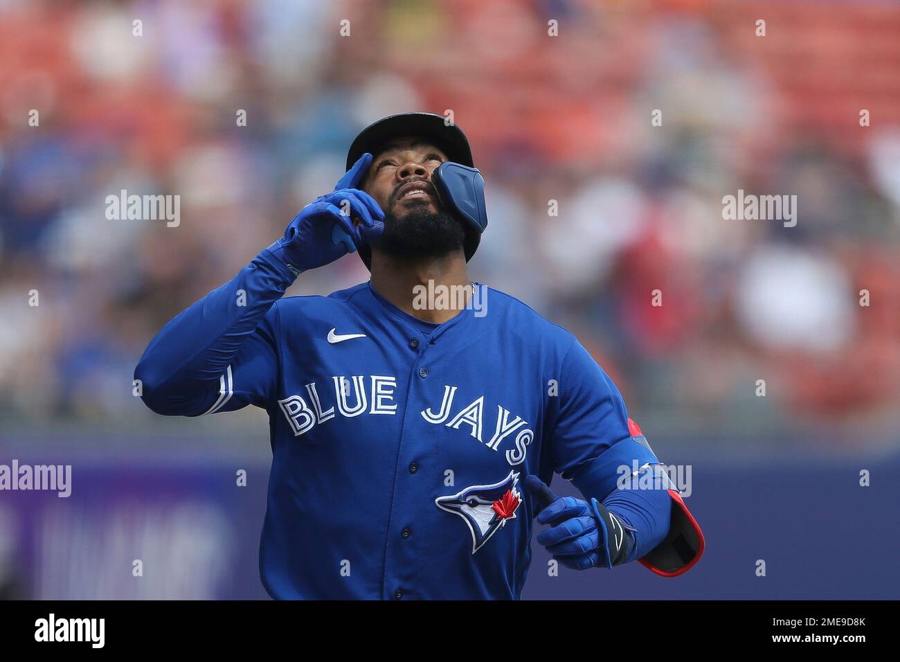 Toronto Blue Jays' Teoscar Hernandez celebrates hitting a home run