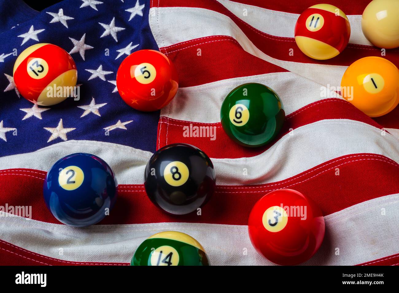 American Flag With Game Pool Balls Stock Photo