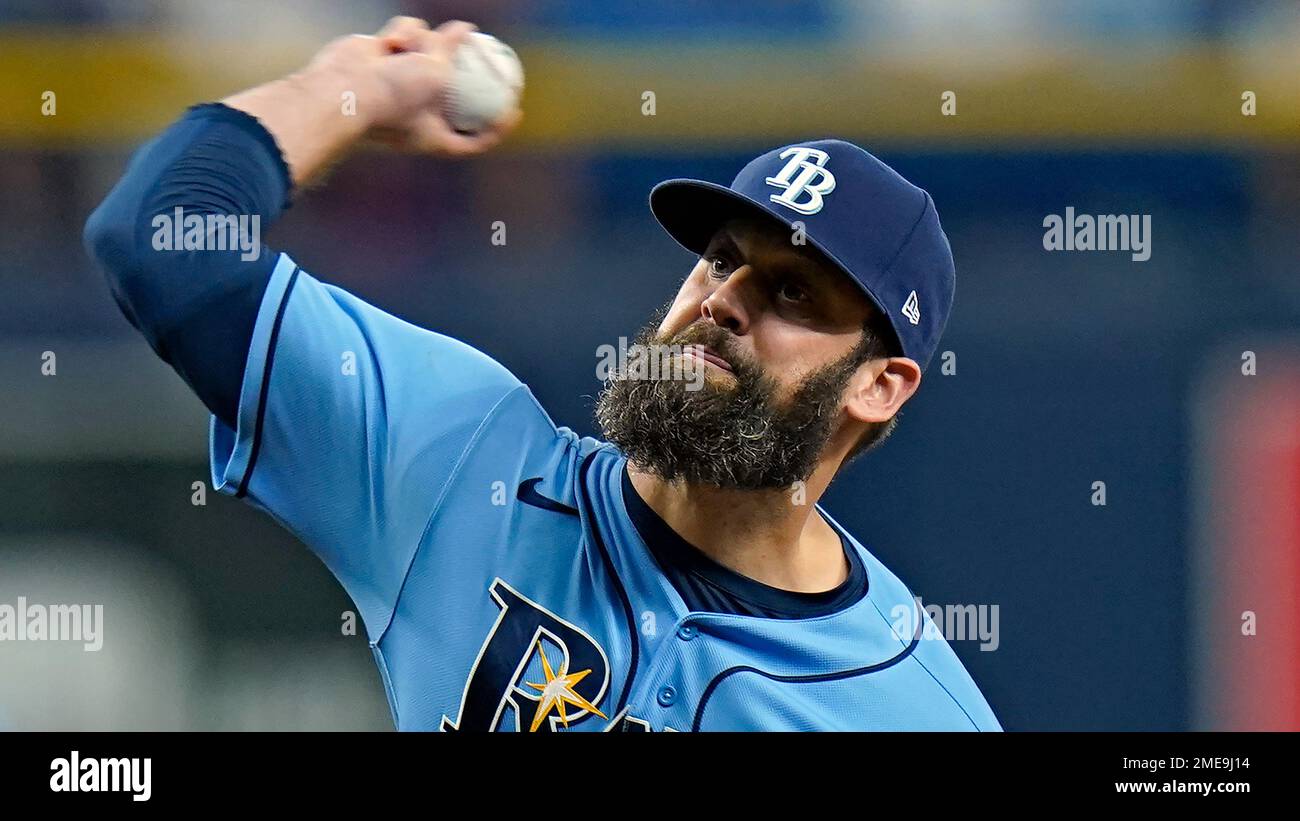Tampa Bay Rays relief pitcher Andrew Kittredge during the sixth inning of a  baseball game against the Boston Red Sox Wednesday, June 23, 2021, in St.  Petersburg, Fla. (AP Photo/Chris O'Meara Stock