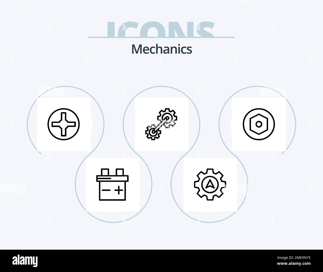 Mechanics Line Icon Pack 5 Icon Design. . fan. . battery Stock Vector