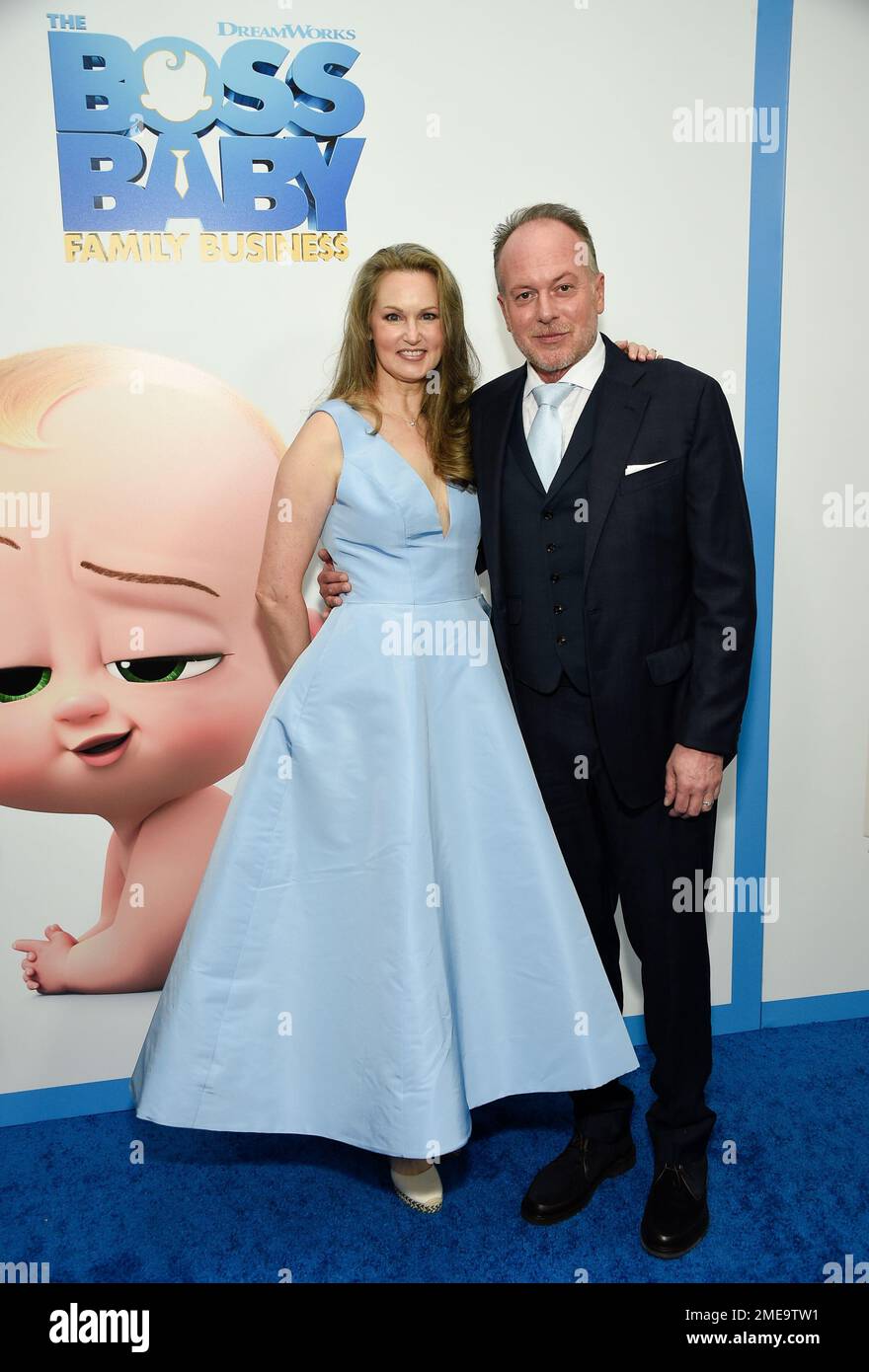 Director Tom McGrath, right, and wife Brieanne Cameron attend the world ...