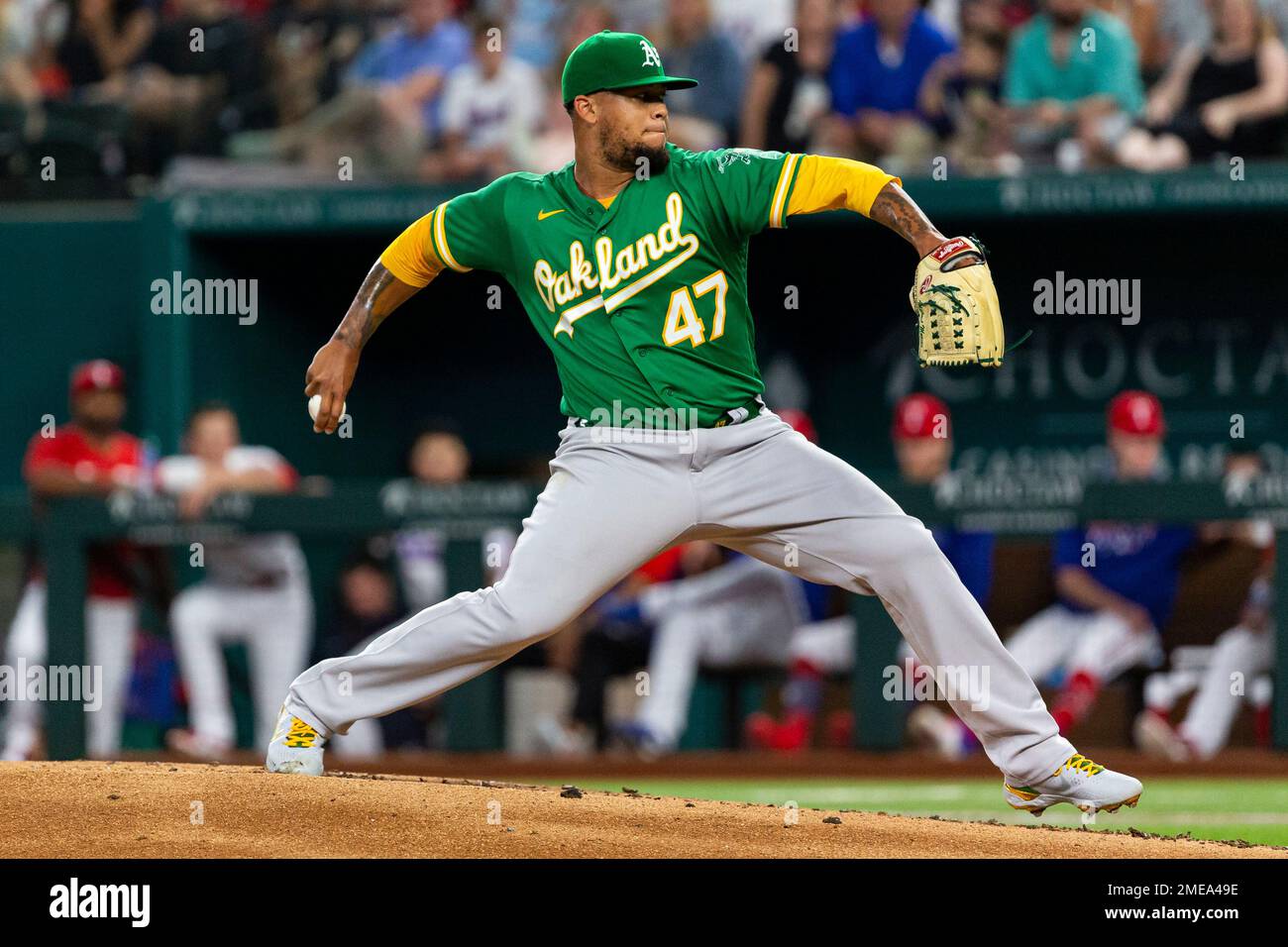 Oakland Athletics Pitcher Frankie Montas (47) throws a pitch